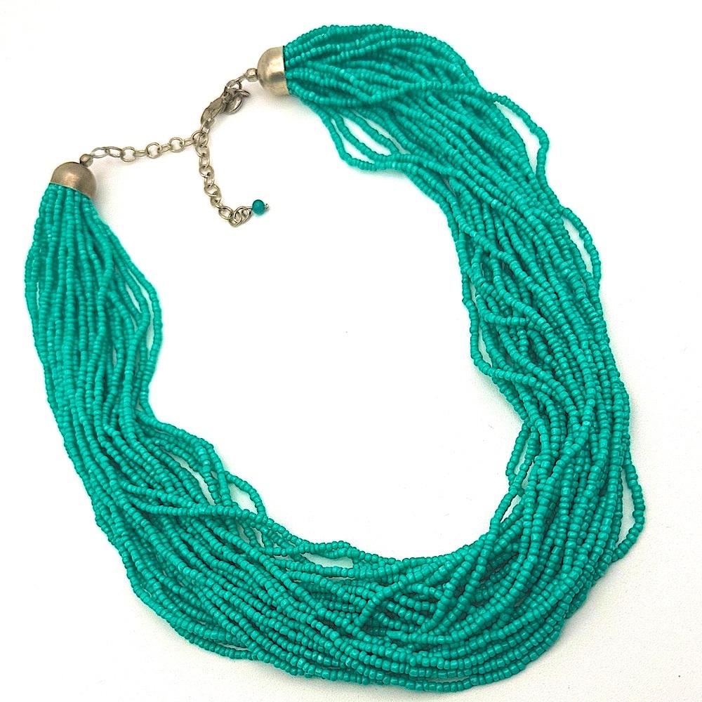 Turquoise Multi-strand Beaded Necklace Boho Eclectic Layered Adjustable Vintage